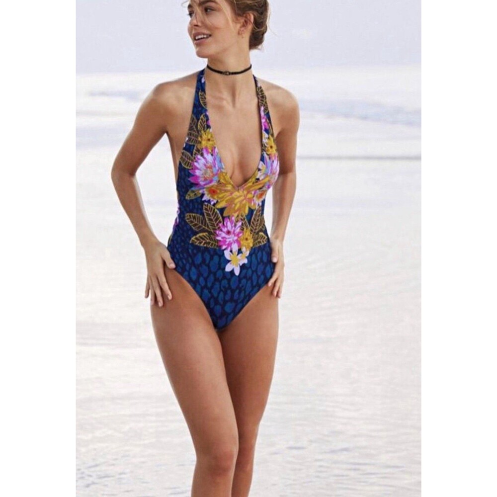 Out From Under urban outfitters  Blue Floral Strappy Back One Piece Swimsuit W S